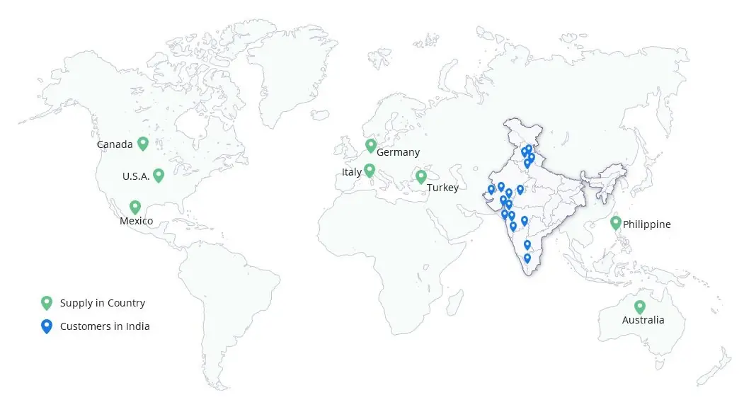 Apurvi Industries global export presence - USA, Canada, Germany, Turkey, Philippines, Australia